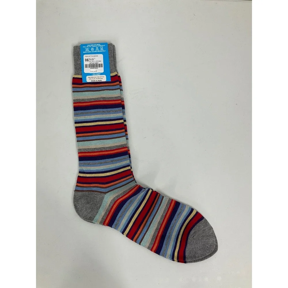 J.McLaughlin Mens Pima Cotton Blend Crew Socks Fall Multi Stripe OS NEW